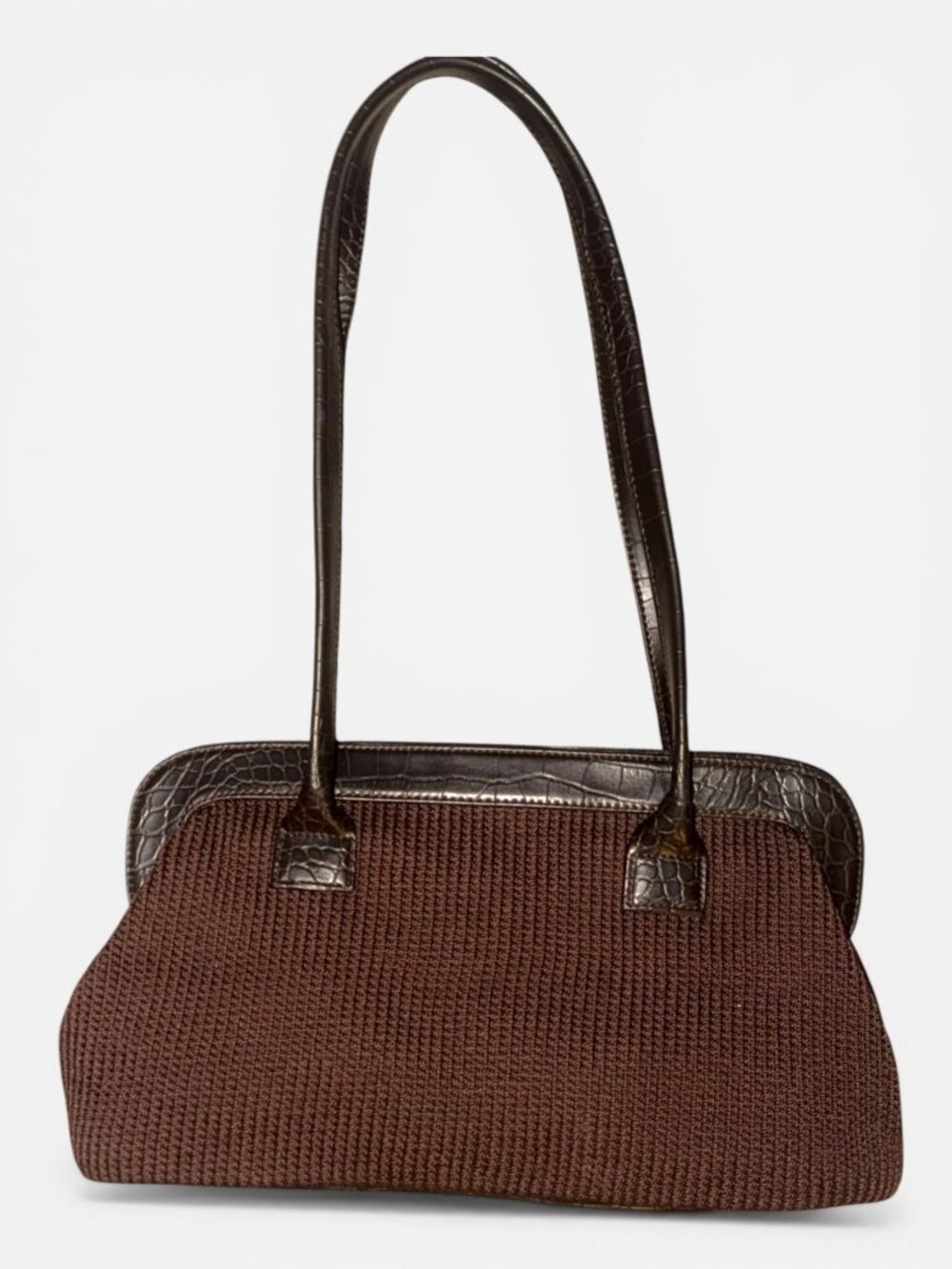 VTG The Sak Hollywood Satchel Brown PP Crochet Moc Croc Framed Shoulder Bag Y2K - Picture 5 of 8